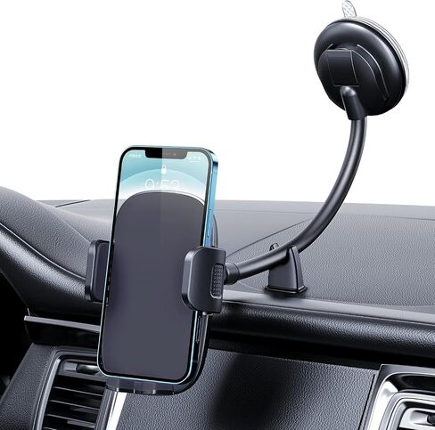 Qifutan Cell Phone Holder for Car Phone Mount Long Arm Dashboard Windshield Car Phone Holder Anti-Shake Stabilizer Phone Car Holder Compatible with All Phone Android Smartphone, Black in Saudi Arabia