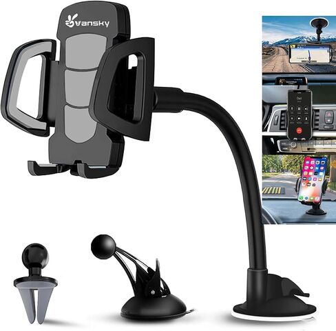 Vansky 3-in-1 Car Phone Holder: 3 Mountings - Fits Windshield Dash Vent | Helps Find Your Ideal Angle - Multi-Mount for Trucks SUVs Cars - Perfect Solution for iPhone & Samsung in Saudi Arabia