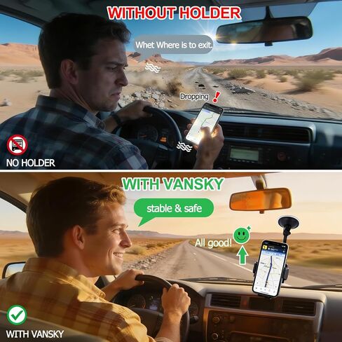 Vansky 3-in-1 Car Phone Holder: 3 Mountings - Fits Windshield Dash Vent | Helps Find Your Ideal Angle - Multi-Mount for Trucks SUVs Cars - Perfect Solution for iPhone & Samsung in Saudi Arabia