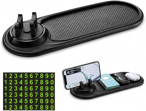 Anti Slip Pad 3 in 1 with Phone Holder | For Car Dashboard Phone Sunglasses Keys, PVC Non Slip Mat with 360 Rotation and Hidden License Plate Holder in Saudi Arabia