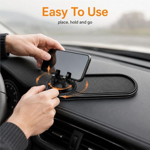 Anti Slip Pad 3 in 1 with Phone Holder | For Car Dashboard Phone Sunglasses Keys, PVC Non Slip Mat with 360 Rotation and Hidden License Plate Holder in Saudi Arabia