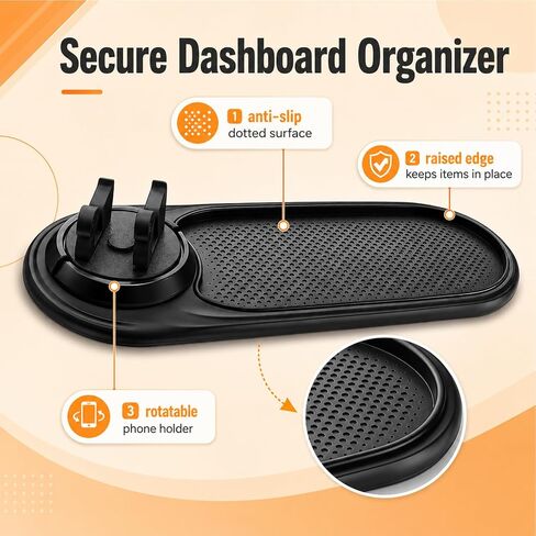 Anti Slip Pad 3 in 1 with Phone Holder | For Car Dashboard Phone Sunglasses Keys, PVC Non Slip Mat with 360 Rotation and Hidden License Plate Holder in Saudi Arabia