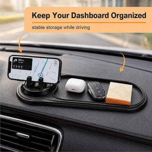 Anti Slip Pad 3 in 1 with Phone Holder | For Car Dashboard Phone Sunglasses Keys, PVC Non Slip Mat with 360 Rotation and Hidden License Plate Holder in Saudi Arabia