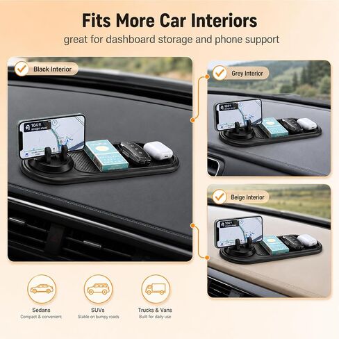 Anti Slip Pad 3 in 1 with Phone Holder | For Car Dashboard Phone Sunglasses Keys, PVC Non Slip Mat with 360 Rotation and Hidden License Plate Holder in Saudi Arabia