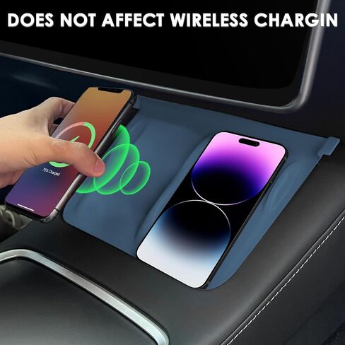 Center Console Wireless Charging Mat Compatible with Tesla Model Y 3 2024 2023 2022 2021Accessories Interior Pad Non-Slip Mat Upgrade Protection Trim Pads Dashboard Decoration Cover Gen 2 (Blue) in Kuwait