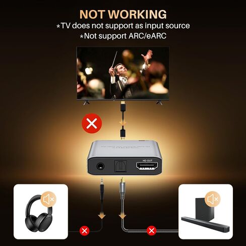 WARRKY 4K HDMI Audio Extractor, Convert HDMI to Optical S/PDIF and 3.5mm Aux RCA, [Supports Dolby Atmos Digital Plus, DTS], for TV Fire Stick, Speakers, PS5, Blu-ray Player, Amplifier, Headphones in Kuwait