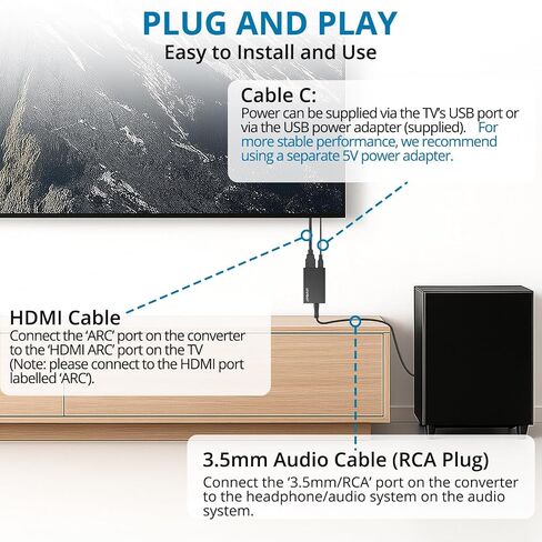 AUTOUTLET ARC to 3.5mm Audio Extractor, HDMI ARC Converter for TV to Headphones, Speakers, Amplifiers, Supports Stereo Output, CEC Remote Volume Control, Compact for Home Entertainment(Support CEC) in Saudi Arabia