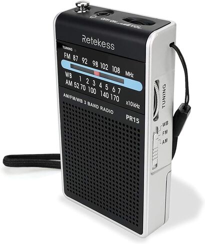 Retekess PR15 Pocket NOAA Weather Radio, AM FM Emergency Radio | for Walking, Camping, Portable,AAA Battery, Little Transistor, Weather Alert in Saudi Arabia