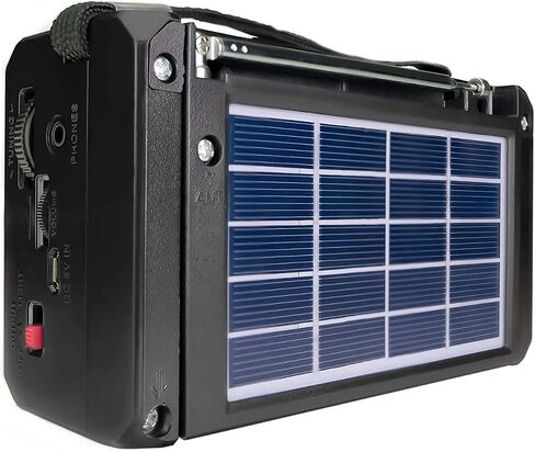 QFX R-37 6-Band (AM, FM, SW1 - SW4) Bluetooth LED Flashlight Solar Radio (2021 Model) | LED Flashlight, 5V USB Charging Port, USB Charging Cord, TF/USB Inputs, Telescoping Antenna in Kuwait