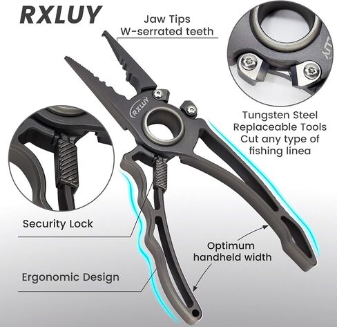 Titanium Fishing Pliers, Premium Saltwater Fishing Gear, Tungsten Cutters, Split Ring Hook Remover, Fish Plier Holster with Retractable Lanyard, Ice Sea Fishing Kit Gifts for Men (with Lock) in Saudi Arabia