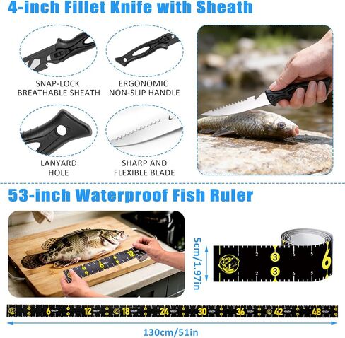 13-in-1 Fishing Multi-Tool Kit with Pliers, Fillet Knife, Lip Gripper, Scissor, Hook Remover - Fly, Ice, Saltwater & Freshwater Fishing for Serious Angler in Saudi Arabia