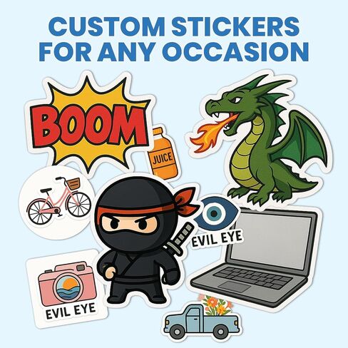 StickerJet Custom Stickers, Individually Die Cut Personalized Vinyl Decals, Print Your Own Waterproof UV Resistant Stickers for Laptop, Water Bottle, Packaging, Business Logo Labels in Saudi Arabia