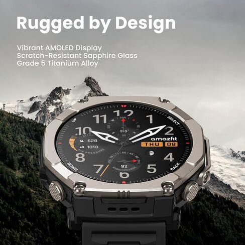 Amazfit T-Rex Ultra 2 Smart Watch, 1.5" AMOLED Sapphire Glass, iOS/Android | 51mm, 30-Day Battery, Dual-Band GPS, Flashlight, Titanium Case, Water-Resistant, Rugged/Miltiary Style, Offline Maps in Saudi Arabia