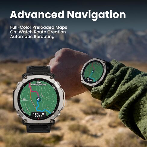Amazfit T-Rex Ultra 2 Smart Watch, 1.5" AMOLED Sapphire Glass, iOS/Android | 51mm, 30-Day Battery, Dual-Band GPS, Flashlight, Titanium Case, Water-Resistant, Rugged/Miltiary Style, Offline Maps in Saudi Arabia
