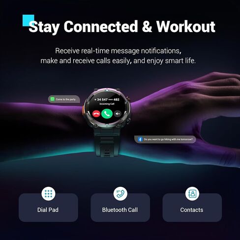 Military Smart Watch for Men(Answer/Make Calls),Outdoor Smartwatch with 100 Days Battery/Flashlight/Compass/Heart Rate/SpO2/Sleep Monitor/2 Straps, Rugged Fitness Watch for iPhone/Android Phones in Saudi Arabia