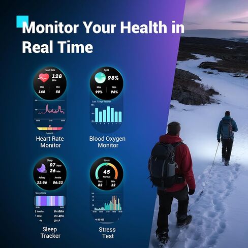 Military Smart Watch for Men(Answer/Make Calls),Outdoor Smartwatch with 100 Days Battery/Flashlight/Compass/Heart Rate/SpO2/Sleep Monitor/2 Straps, Rugged Fitness Watch for iPhone/Android Phones in Saudi Arabia