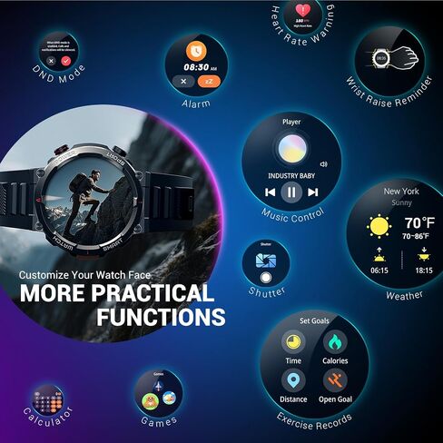 Military Smart Watch for Men(Answer/Make Calls),Outdoor Smartwatch with 100 Days Battery/Flashlight/Compass/Heart Rate/SpO2/Sleep Monitor/2 Straps, Rugged Fitness Watch for iPhone/Android Phones in Saudi Arabia