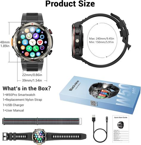 Military Smart Watch for Men(Answer/Make Calls),Outdoor Smartwatch with 100 Days Battery/Flashlight/Compass/Heart Rate/SpO2/Sleep Monitor/2 Straps, Rugged Fitness Watch for iPhone/Android Phones in Saudi Arabia