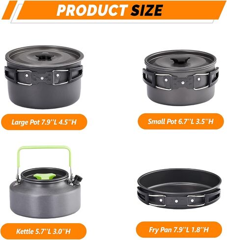 ROVSUN 34 pcs Camping Cookware Mess Kit, Lightweight Non-Stick Camping Cooking Pot and Pan Set with Stainless Steel Camping Gear Kettle Cup for Open Fire, Backpacking, Outdoor Cooking in Saudi Arabia