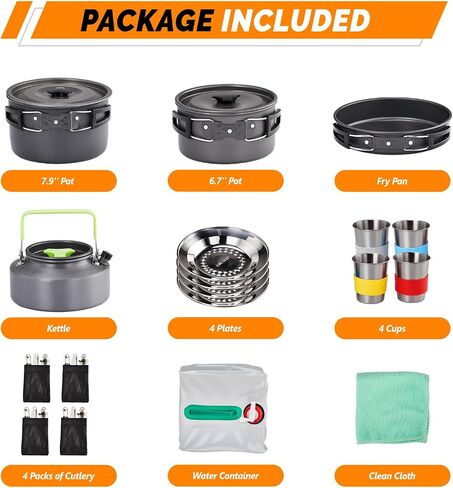 ROVSUN 34 pcs Camping Cookware Mess Kit, Lightweight Non-Stick Camping Cooking Pot and Pan Set with Stainless Steel Camping Gear Kettle Cup for Open Fire, Backpacking, Outdoor Cooking in Saudi Arabia
