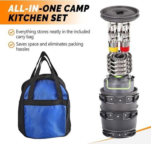 ROVSUN 34 pcs Camping Cookware Mess Kit, Lightweight Non-Stick Camping Cooking Pot and Pan Set with Stainless Steel Camping Gear Kettle Cup for Open Fire, Backpacking, Outdoor Cooking in Saudi Arabia