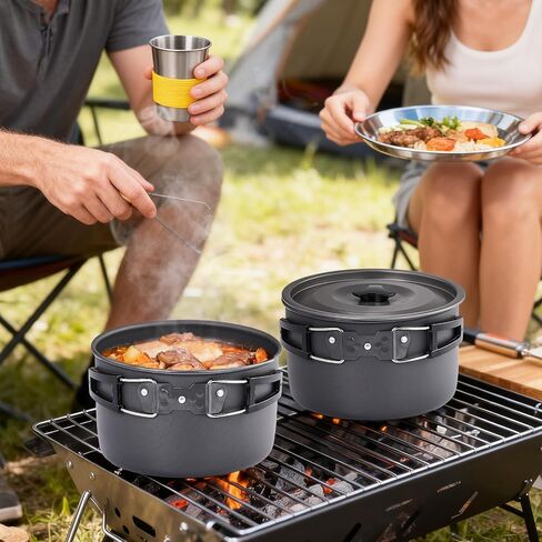 ROVSUN 34 pcs Camping Cookware Mess Kit, Lightweight Non-Stick Camping Cooking Pot and Pan Set with Stainless Steel Camping Gear Kettle Cup for Open Fire, Backpacking, Outdoor Cooking in Saudi Arabia