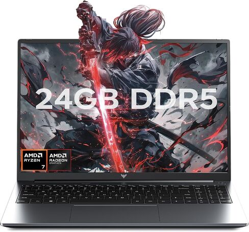 كمبيوتر محمول للألعاب KAIGERR 2026، كمبيوتر محمول 24 جيجابايت DDR5 512 جيجابايت NVMe SSD مع AMD Ryzen 7 H255(8C/16T، حتى 4.9 جيجاهرتز)، كمبيوتر محمول 16.0 بوصة Windows 11، رسومات Radeon RX Vega 8، واي فاي 6، لوحة مفاتيح بإضاءة خلفية in Kuwait