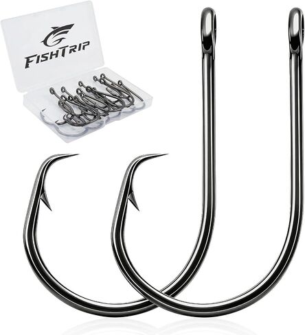 FishTrip 50/100Pcs Inline Circle Hooks for Freshwater Saltwater #4-10/0 | 3X Strong, High Carbon Steel, Rust-Proof, Ultra Sharp Barbed, Fishing Octopus Hooks for Bass, Salmon, Pike, Catfish in Kuwait