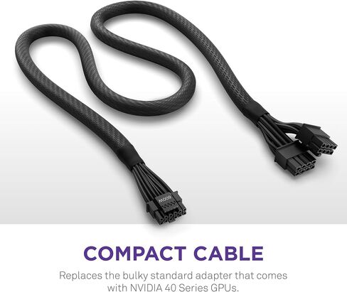 NZXT 12VHPWR Adapter Cable - 12+4-Pin (16-Pin) 12HVPWR to Dual 8-Pin PCIe - Compatible with NVIDIA 40 Series Graphics Cards and Existing NZXT ATX 2.X PSUs (PA-xG1BB) - Rated for 600 Watts - Black in Saudi Arabia