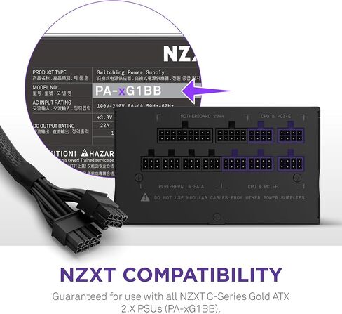 NZXT 12VHPWR Adapter Cable - 12+4-Pin (16-Pin) 12HVPWR to Dual 8-Pin PCIe - Compatible with NVIDIA 40 Series Graphics Cards and Existing NZXT ATX 2.X PSUs (PA-xG1BB) - Rated for 600 Watts - Black in Saudi Arabia