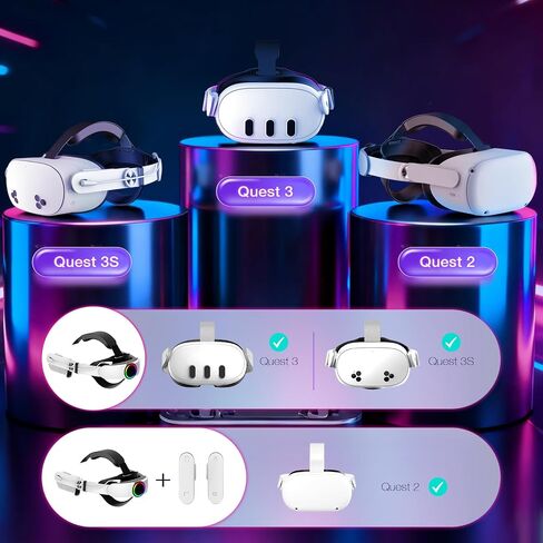 Hurra 10000mAh Head Strap with Battery Compatible with Meta Quest 2/3/3S | 20W Fast Rechargeable Elite Strap Extend 6-8H Playtime, RGB Battery Pack VR Head Strap Accessories in Kuwait