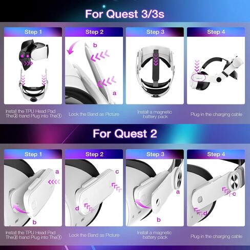 Hurra 10000mAh Head Strap with Battery Compatible with Meta Quest 2/3/3S | 20W Fast Rechargeable Elite Strap Extend 6-8H Playtime, RGB Battery Pack VR Head Strap Accessories in Kuwait