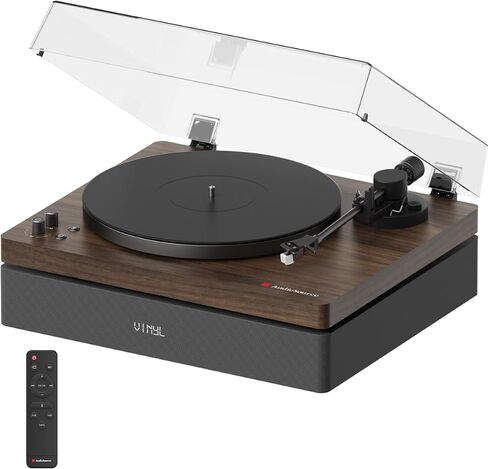 AudioSource Vinyl Record Player, All-in-one Turntable with 2.1 Channel Built-in Speaker, Bluetooth 5.4, 120W, Built-in Subwoofer, High Fidelity 2-Speed Belt Drive, Patented Isolation System, Walnut in Saudi Arabia