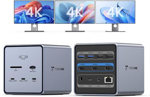 TobenONE 16-in-1 Laptop Docking Station Triple 4K Monitor,150W Power Supply | 7 USB, 3HDMI, 2.5G Ethernet, SD/MicroSD 4.0, 30W Fast Charging, USB-C Docking Station for Thunderbolt 5/4 Windows/Dell/Lenovo in Saudi Arabia