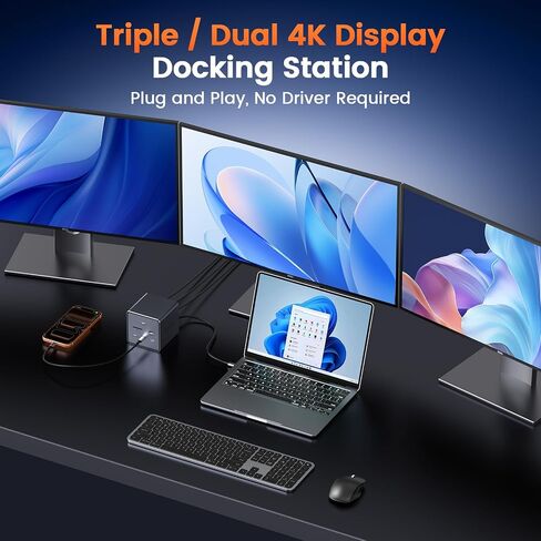TobenONE 16-in-1 Laptop Docking Station Triple 4K Monitor,150W Power Supply | 7 USB, 3HDMI, 2.5G Ethernet, SD/MicroSD 4.0, 30W Fast Charging, USB-C Docking Station for Thunderbolt 5/4 Windows/Dell/Lenovo in Saudi Arabia