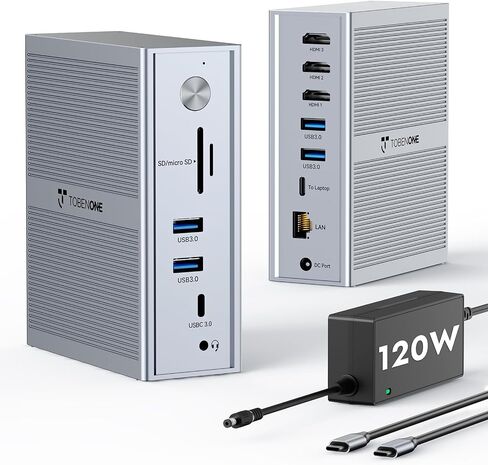 TobenONE USB C Laptop Docking Station 3 Monitors, Triple 4K DisplayLink | 120W Power Adapter, 3X HDMI, 5X USB, Gigabit Etherne, for MacBook M1-M5/Windows Owners,Professional Multitasking,Home Office in Saudi Arabia