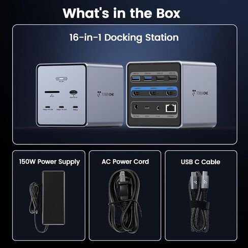TobenONE 16-in-1 Laptop Docking Station Triple 4K Monitor,150W Power Supply | 7 USB, 3HDMI, 2.5G Ethernet, SD/MicroSD 4.0, 30W Fast Charging, USB-C Docking Station for Thunderbolt 5/4 Windows/Dell/Lenovo in Saudi Arabia