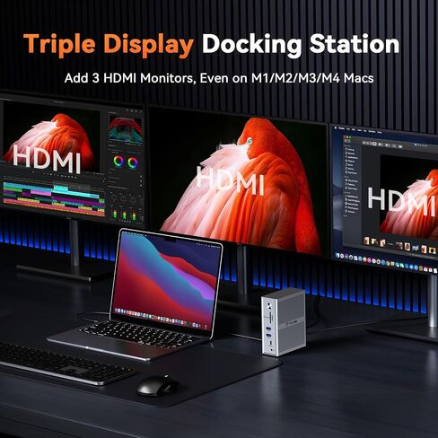 TobenONE USB C Laptop Docking Station 3 Monitors, Triple 4K DisplayLink | 120W Power Adapter, 3X HDMI, 5X USB, Gigabit Etherne, for MacBook M1-M5/Windows Owners,Professional Multitasking,Home Office in Saudi Arabia