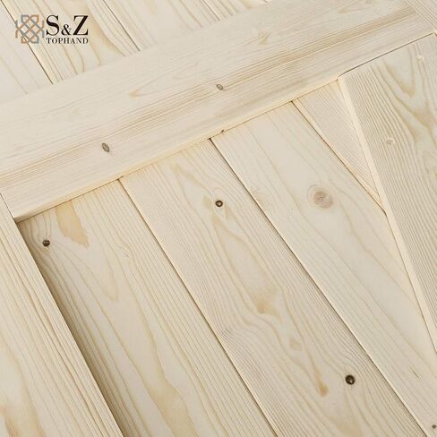 S&Z TOPHAND 54in x 80in Unfinished British Brace Knotty Barn Door with 10FT Sliding Door Hardware Kit/Solid Wood/Sliding Door/Double Surfaces/Simple Assembly is Required(54, Big Wheel Matte Black) in Saudi Arabia
