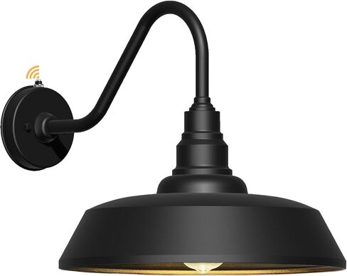 24" Large Vintage Gooseneck Barn Light, Dusk to Dawn Fixture | Black exterior finish complements farmhouse walls, porches, patios, barn doors, and covered entryways in Saudi Arabia