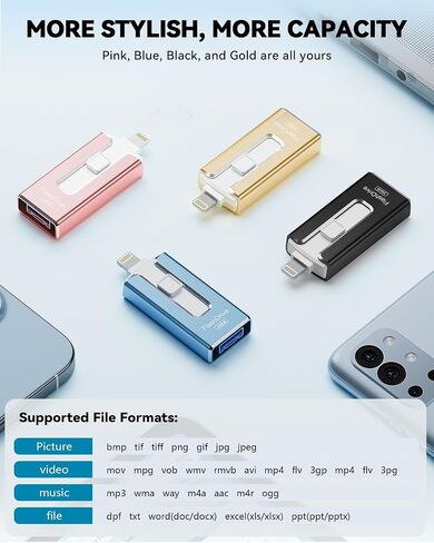 MFi Certified Flash Drive for iPhone iPad 256GB, Photo Stick for External Memory Storage, Easily Back Up and Save Photos Videos, USB Memory Stick Thumb Drive for iPhone/iPad/Android/PC (Sky Blue) in Saudi Arabia