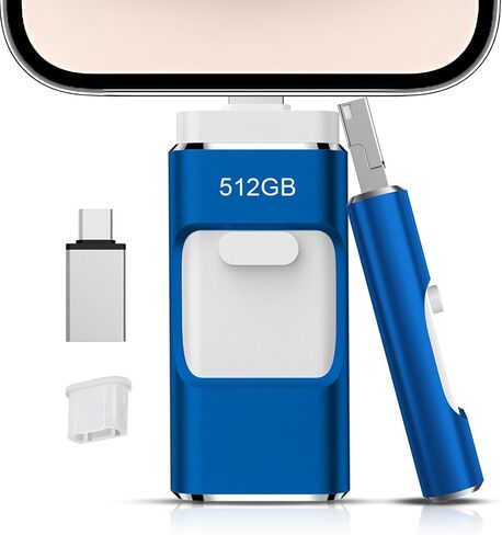 512GB Flash Drive[No App Required] Intended for Phone Tablet Androidphone and Computers, 4 in 1 Photo Stick for Phone Memory Storage Easily Backup Photos Videos（Royal Blue） in Saudi Arabia