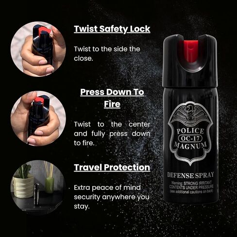 POLICE MAGNUM Pepper Spray- Portable Self Defense- Made in The USA- Maximum Strength-16ft Range- 2oz Twist Lock (3 Pack) in Saudi Arabia