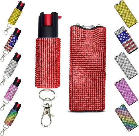 FURY Gem Stone Pepper Spray Stun Gun Combo – Stylish Multi-Color, 12ft Range, UV Dye Identifier, Flashlight, Rechargeable, Self-Defense Kit, Personal Safety, Rhinestone casing in Saudi Arabia