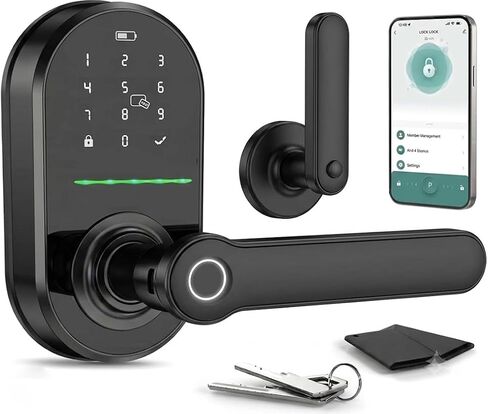 HEI LIANG Smart Door Handle, Fingerprint Keyless Entry Lock, Deep Black | 5-in-1 smart door handle with fingerprint, keypad, app, IC card and key access for front doors in Saudi Arabia