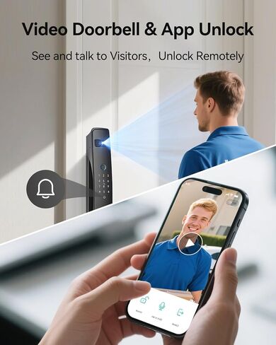 3D Face Recognition Smart Lock with Dual Cameras & Doorbell | Face ID + Palm Vein + Fingerprint, 2-Way Video, 4" IPS Screen, Night Vision, Tamper Alarm, WiFi Mortise Lock for Front Door in Kuwait