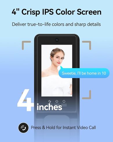 3D Face Recognition Smart Lock with Dual Cameras & Doorbell | Face ID + Palm Vein + Fingerprint, 2-Way Video, 4" IPS Screen, Night Vision, Tamper Alarm, WiFi Mortise Lock for Front Door in Kuwait