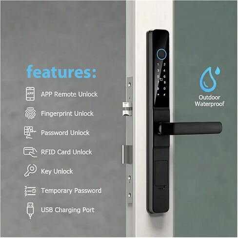 Smart Door Lock with Handle, 5-in-1 Keyless Entry for Aluminum & Wooden Doors, Fingerprint, TTLock App Control, Digital Keypad, IC Card Access, Waterproof, Built-in Doorbell (Aluminum, Deadbolt) in Saudi Arabia