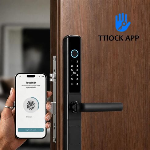 Smart Door Lock with Handle, 5-in-1 Keyless Entry for Aluminum & Wooden Doors, Fingerprint, TTLock App Control, Digital Keypad, IC Card Access, Waterproof, Built-in Doorbell (Aluminum, Deadbolt) in Saudi Arabia