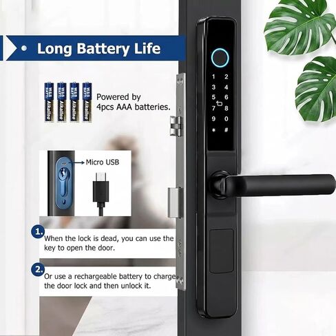 Smart Door Lock with Handle, 5-in-1 Keyless Entry for Aluminum & Wooden Doors, Fingerprint, TTLock App Control, Digital Keypad, IC Card Access, Waterproof, Built-in Doorbell (Aluminum, Deadbolt) in Saudi Arabia